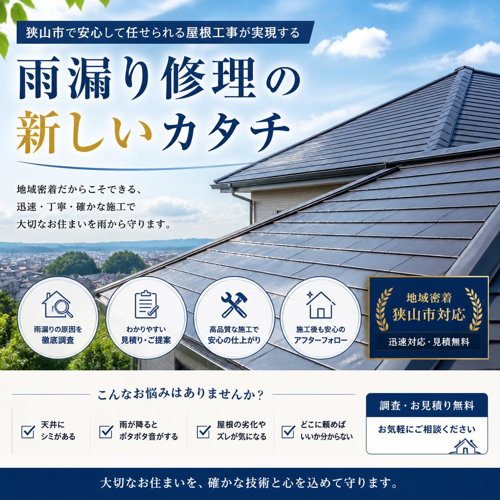 狭山市で安心して任せられる屋根工事が実現する、雨漏り修理の新しいカタチ