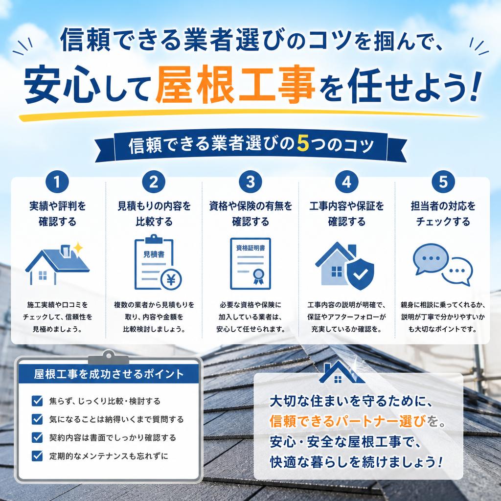 信頼できる業者選びのコツを掴んで、安心して屋根工事を任せよう！