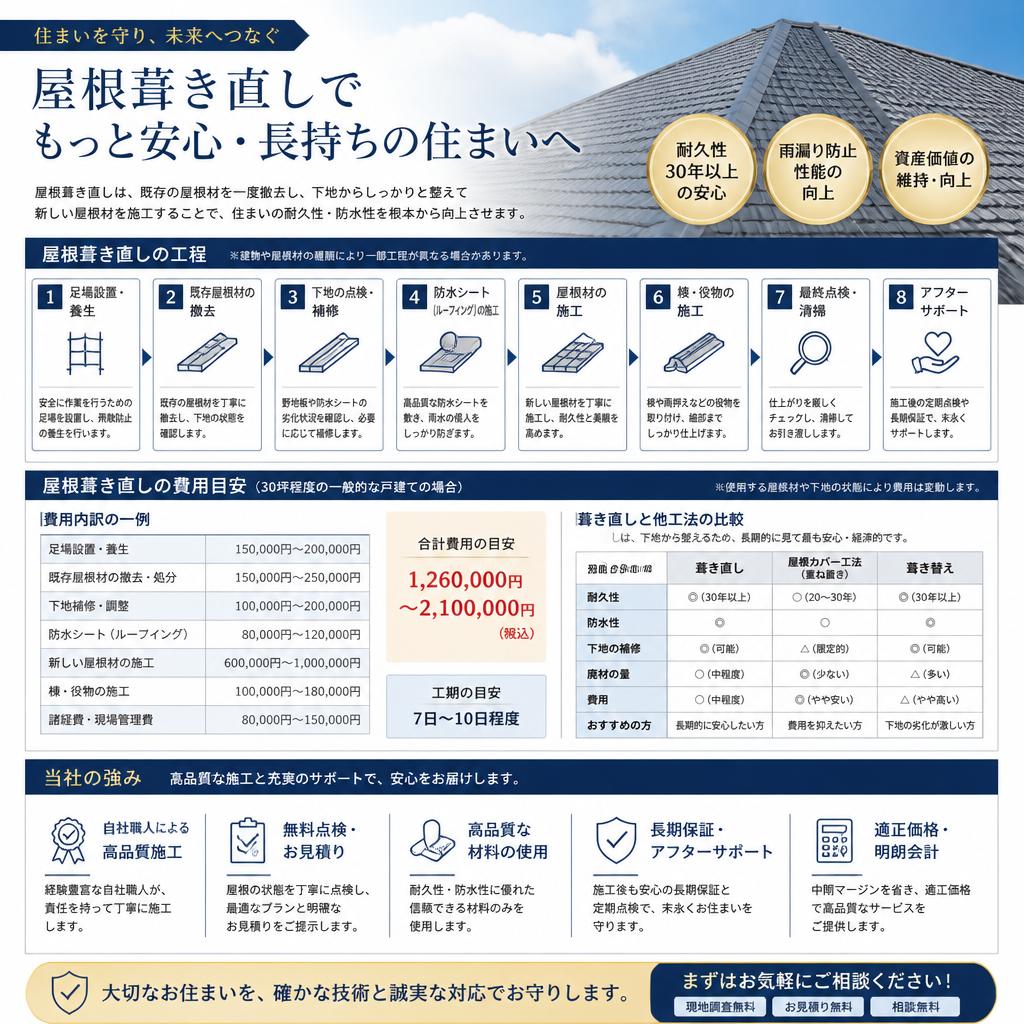 分かりやすい屋根葺き直しのプロセス