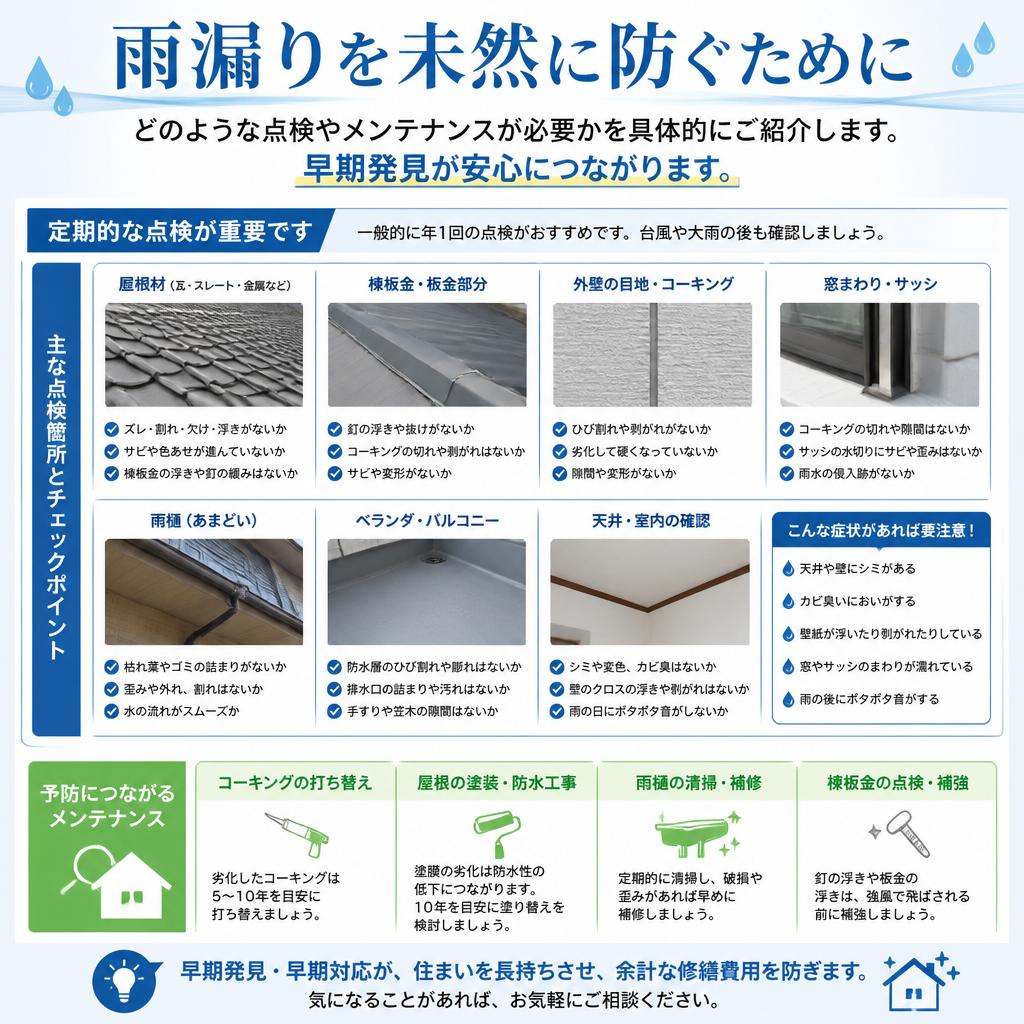 雨漏りが発生する前に行うべき対策